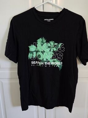 Jack & Jones Black Tee with White Logo Print
